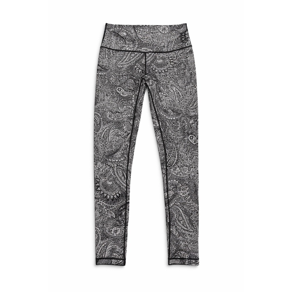 Lululemon High Times Black White Paisley Print Leggings Pilates Yoga Women's 6